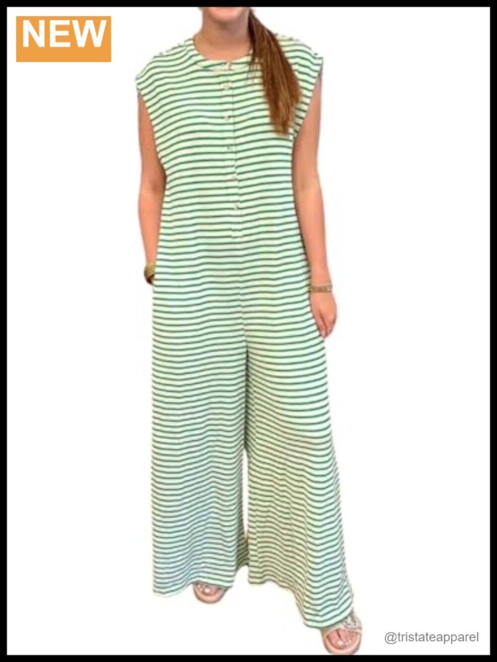 Womens Striped Button Down Wide Leg Jumpsuit Sleeveless Loose Fit Romper